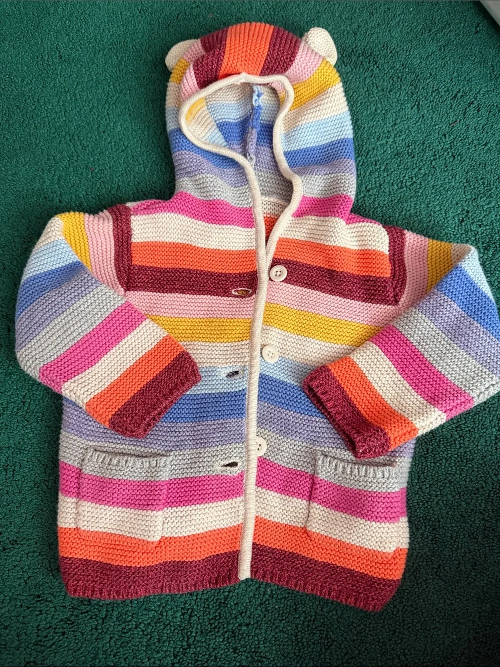 GAP Multicolor Striped Knit Hoodie Sweater with baby bear ears
